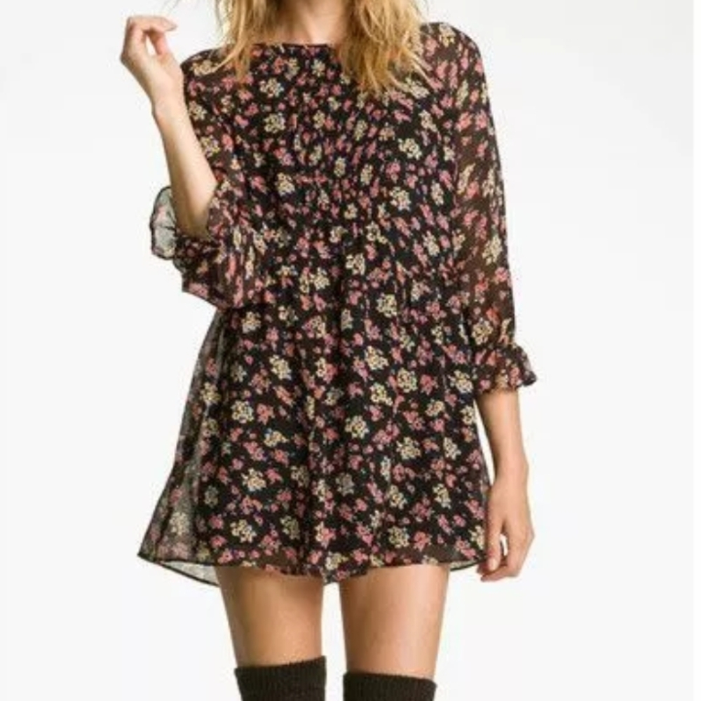 Pink and Yellow Mini Sundress with 3/4 Bishop Sleeves